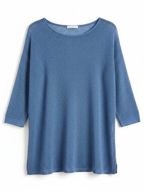 J. Jill Open Weave Knit Pullover Tunic 3/4 Sleeve Cornflower Coastal Blue Medium